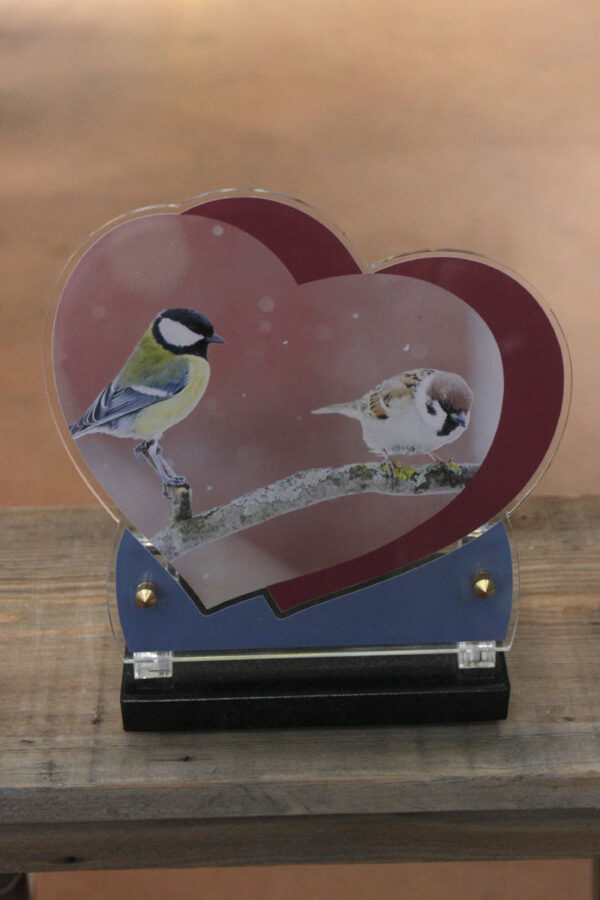 Plaque 18x19 imprimee Coeur double oiseaux 1