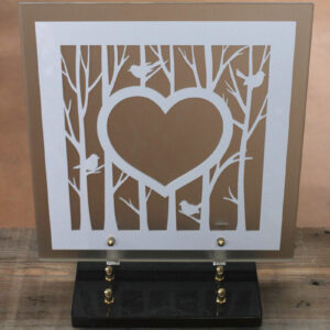 Plaque 30x30 carre blanc satin Coeur Oiseaux 3