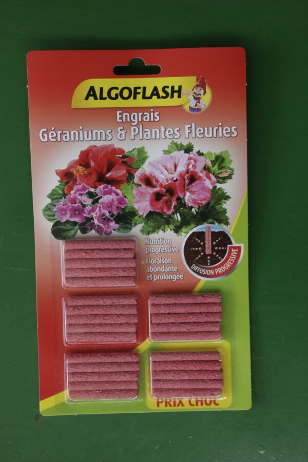 Engrais batonnets Geraniums Plantes fleuries Algoflash 2 Jardi Pradel Luchon