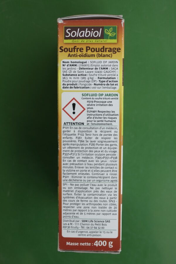 Soufre poudrage Anti Oidium Solabiol 400g 3 Jardi Pradel Luchon