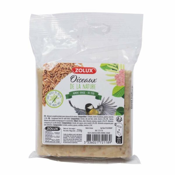 Bloc de graisse aux vers de farine 250g - Oiseaux de la Nature - Zolux