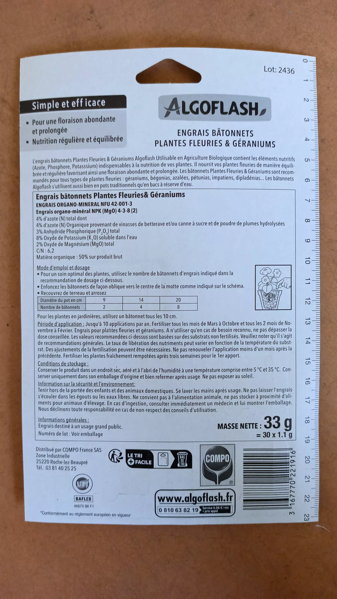 Engrais Plantes fleuries Géraniums bâtonnets 33g - Algoflash – Image 2