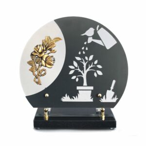 Plaque jardinage et rosier en bronze 26,5x22,5cm