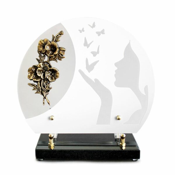 Plaque visage et papillon, fleurs en bronze 26,5x22,5cm