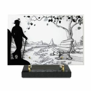 Plaque imprimée marcheur banc nature 20x30cm