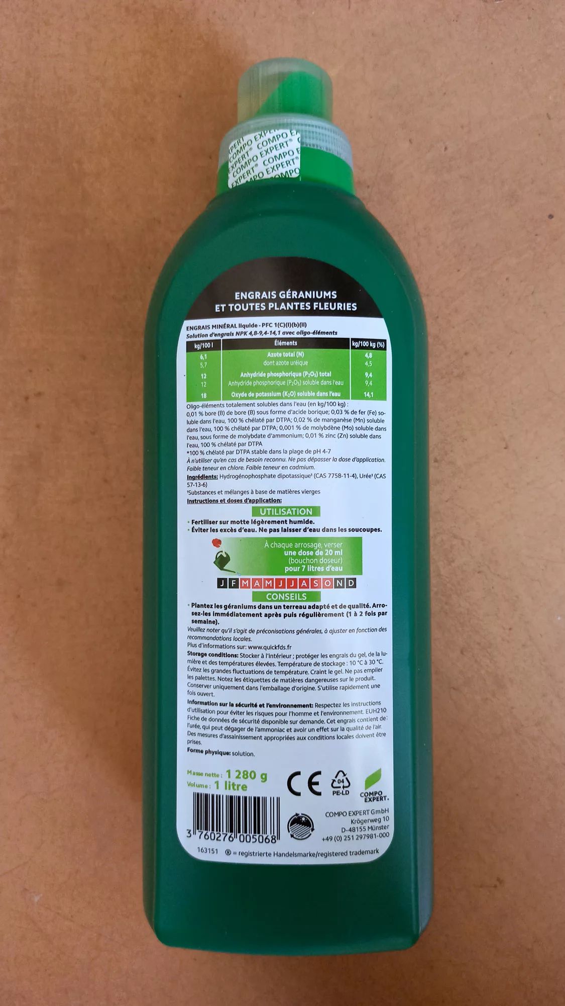 Engrais géraniums et toutes plantes fleuries 1L - Compo Expert – Image 2